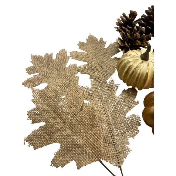 Decorative Autumn Harvest Set - Pumpkins Pinecones & Burlap Leaves - Picture 3 of 7